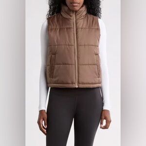 Zella Brown Cropped Puffer Vest
